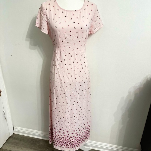 Hanna Andersson Dresses & Skirts - Hanna Andersson Maxi Dress Womens Large Floral Pink Short Sleeve Rayon USA Vtg